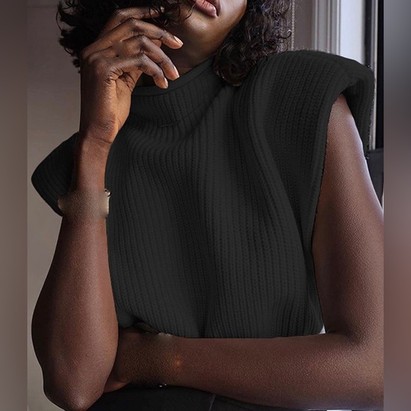 Amazon Sweaters - Sleeveless Shoulder Pad Turtleneck Sweater